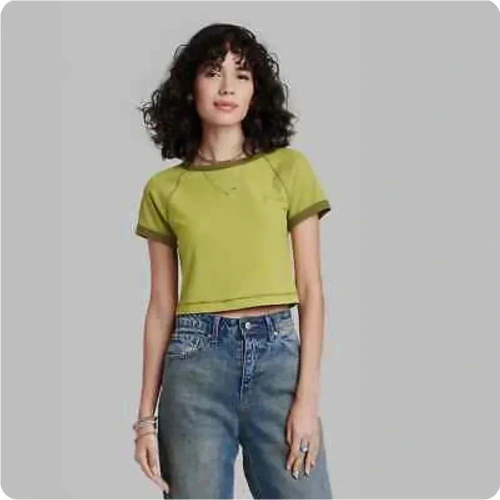 Wild fable nwt waffle knit ribbed green ringer crop top shirt